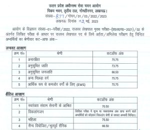 UPSSSC Lekhpal Cut off for Document verification